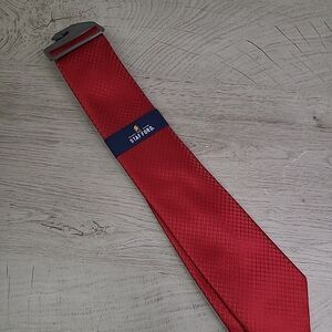 Stafford Mens Tie Necktie Red Polyester Classic Boat Table NEW NWT